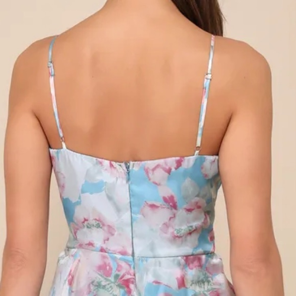 Lulus Floral Darling Blue Organza Tiered Midi Dress XL NWOT Tags - Picture 7 of 9